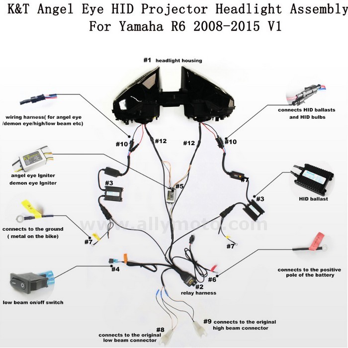 008 Headlight Yamaha Yzf R6 2008-2016 Frontlamp Kit Hid Led Angel Halos Eye-6
